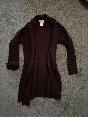 Long Open-Front Black Ribbed Sweater Cardigan - Bloomingdale’s, 100% wool